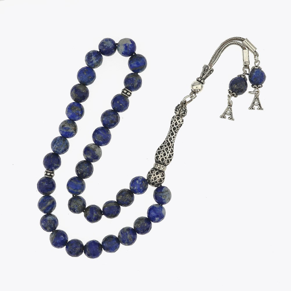 Lapis Stone Silver Tassel Initial Tasbih