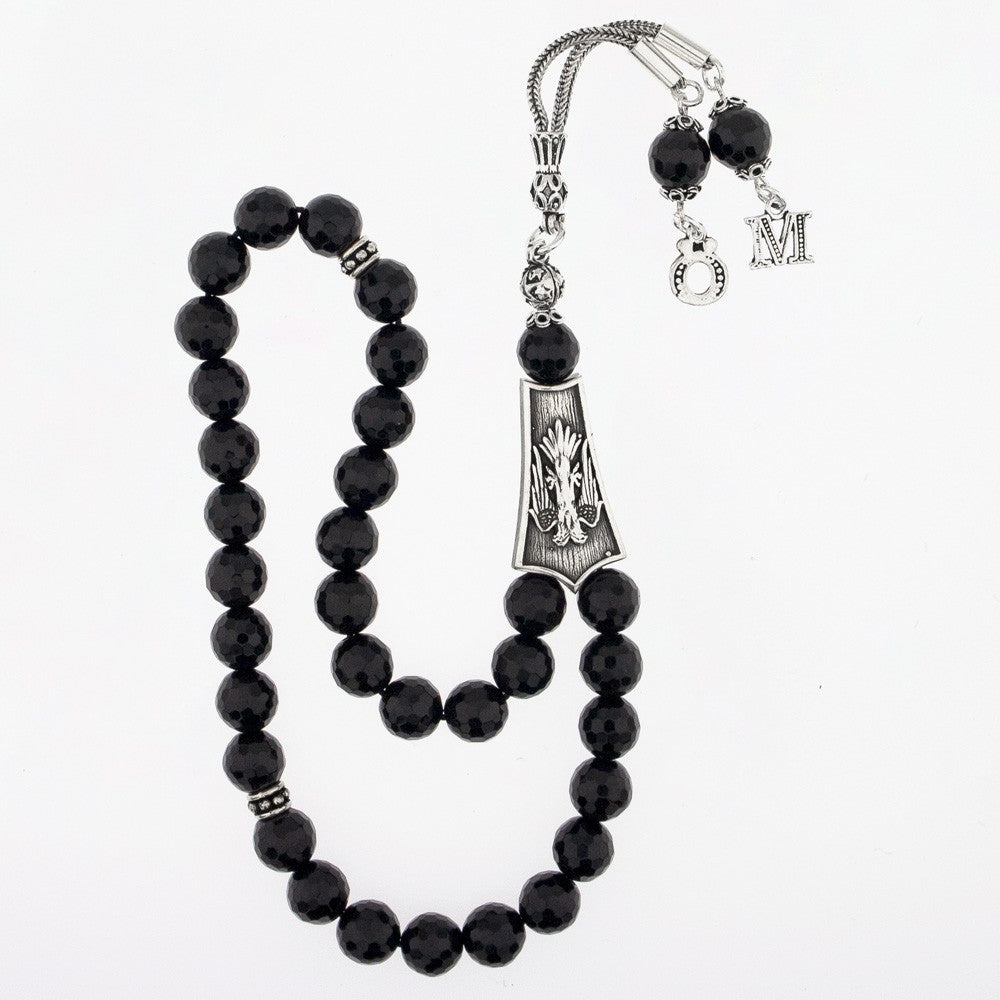 Onyx Stone Tasbih with Eagle Claw 925s Silver Tassel