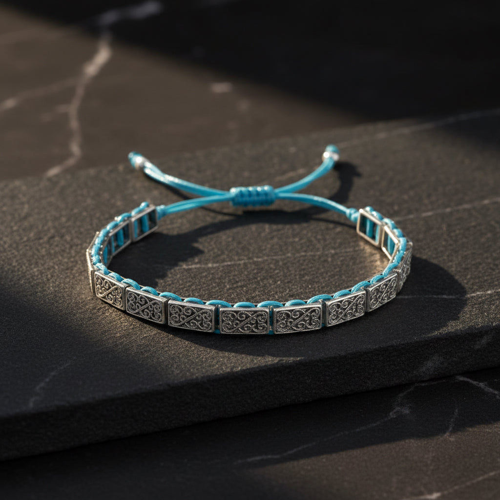 Geometric Pattern Men's Bracelet | 925 Sterling Silver