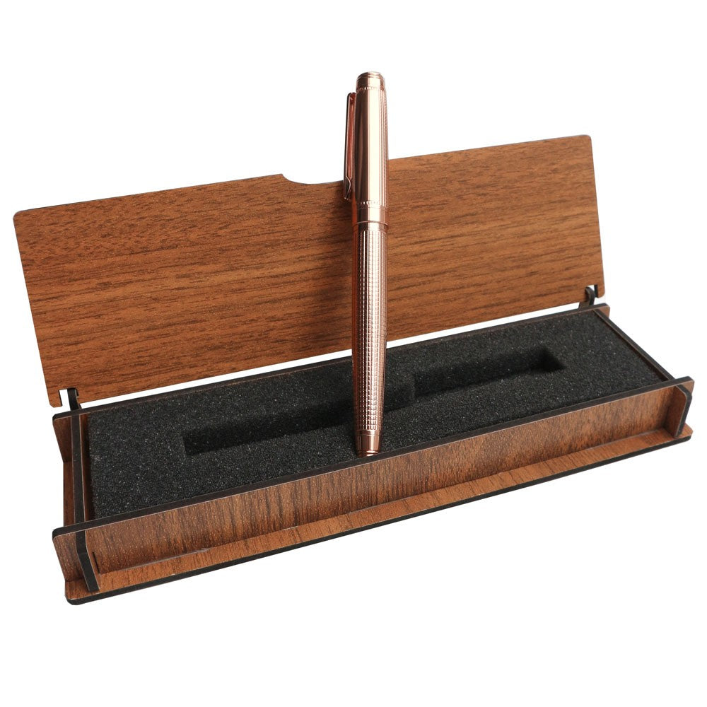 Rose - Black Rollerball Pen - Wood Box