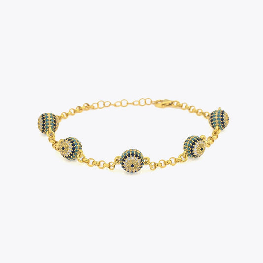 Gold Plated Evil Eye 5 Ball Silver Bracelet