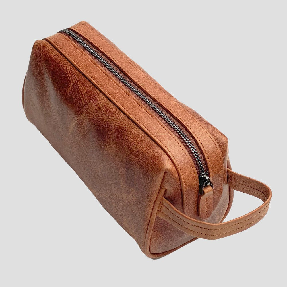 Leather toiletry bag - Brown