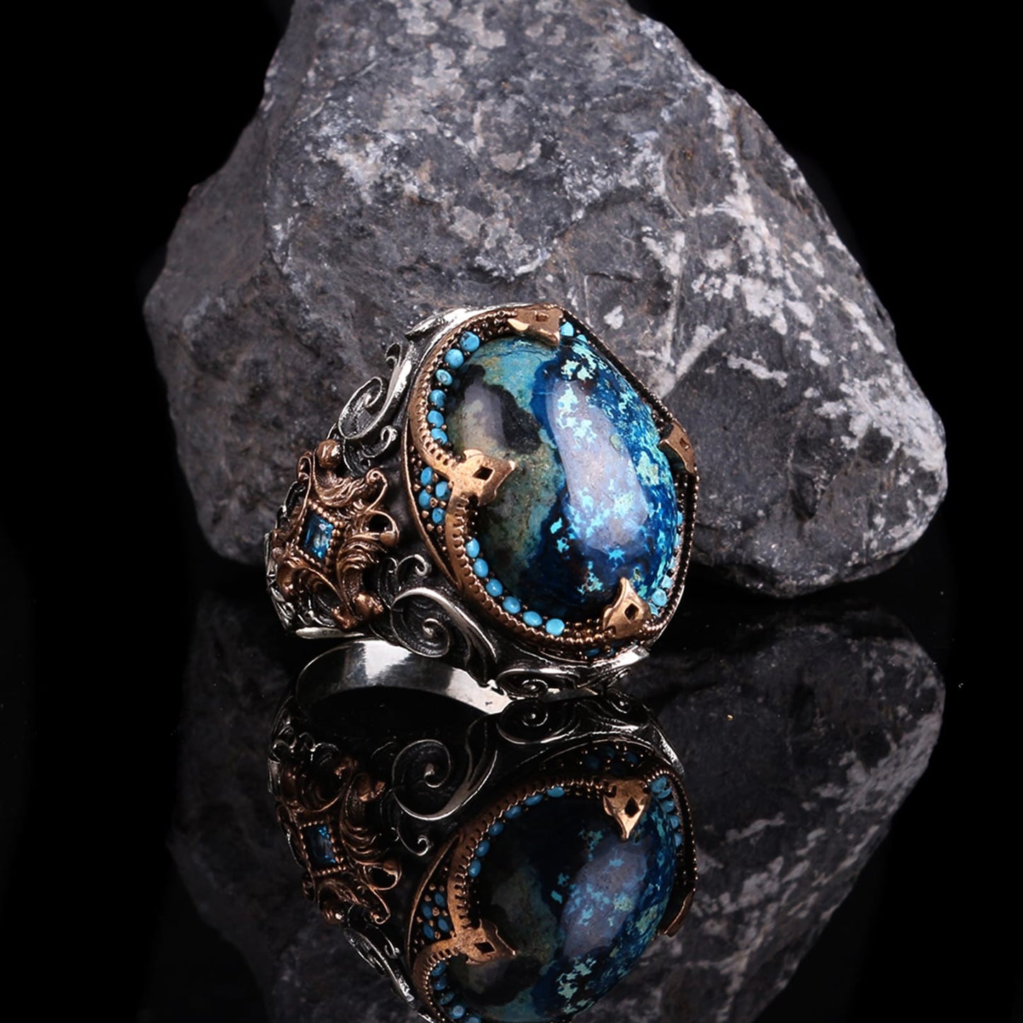 Azurite Stone Handmade 925 Sterling Silver Ring