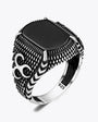 Three crescent onyx stones silver ring