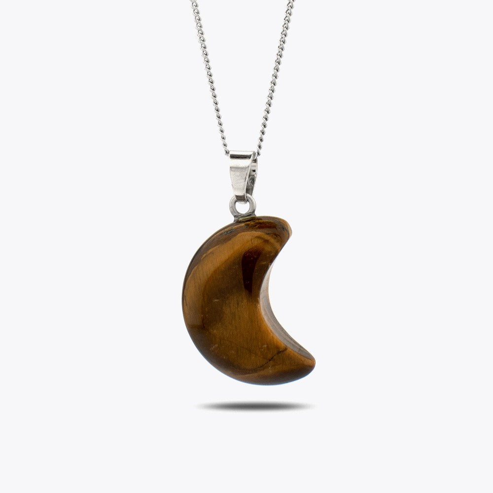 Tiger Eye Natural Stone Moon Necklace