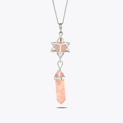 Pink quartz natural stone necklace