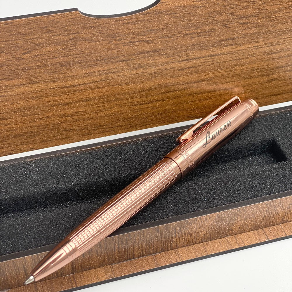 Rose - Black ball Pen - Wood Box