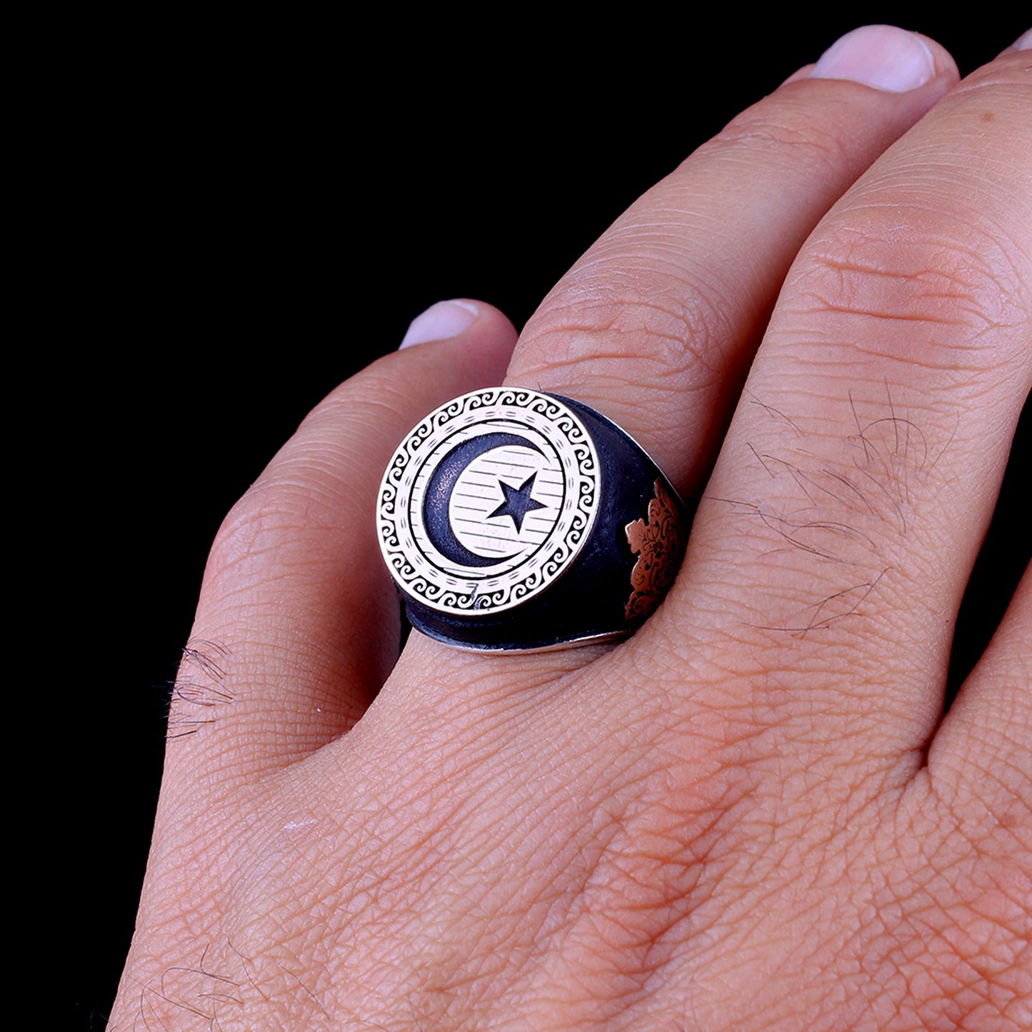 Moon Star Mens 925s Silver Ring