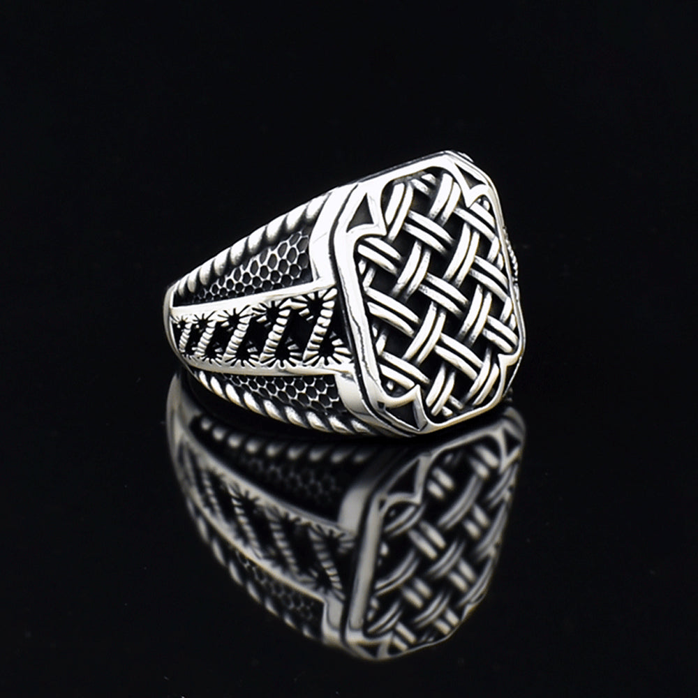 Straw Design Silver Men's Ring