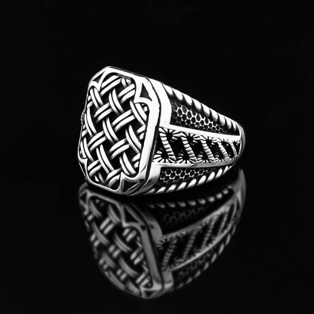 Straw Design Silver Men's Ring