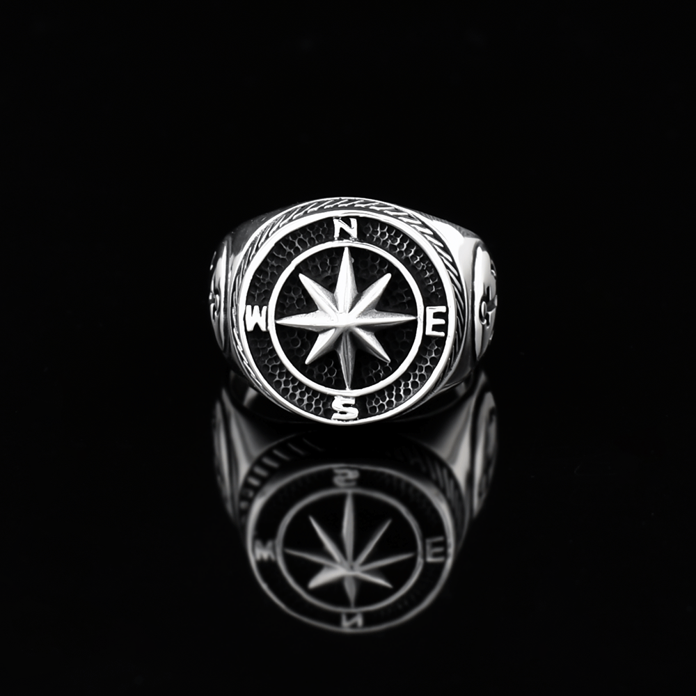 Compass Design Men's Silver Ring