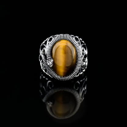 Tiger Eye Stone Snake Design Silver Ring