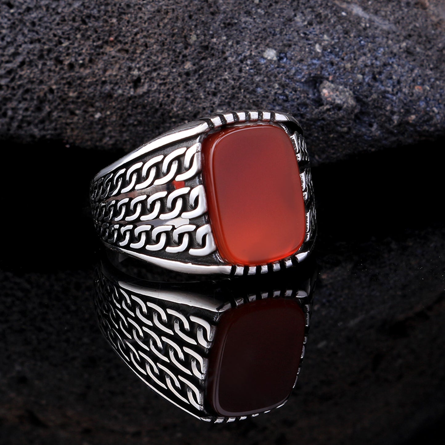 Agate Stone 925s Silver Signet Ring