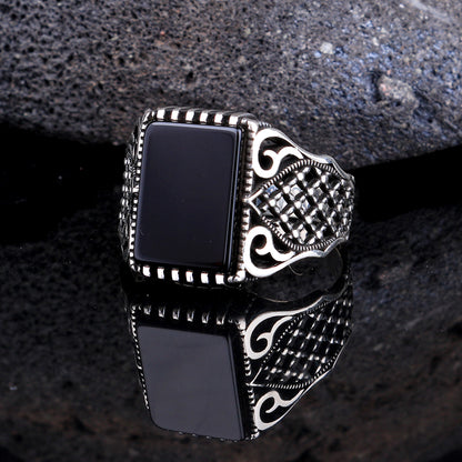 Schwarzer Onyx Herren 925er Silberring