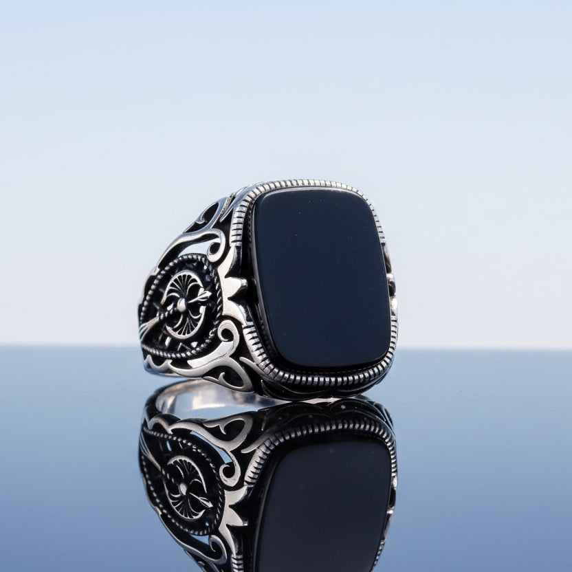 Black Onyx Stone Men's Silver Ring