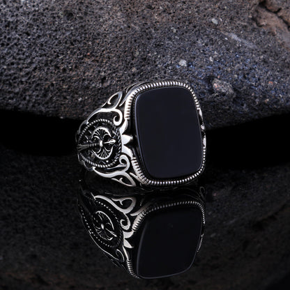 Black Onyx Stone Men's Silver Ring