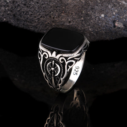Black Onyx Stone Men's Silver Ring
