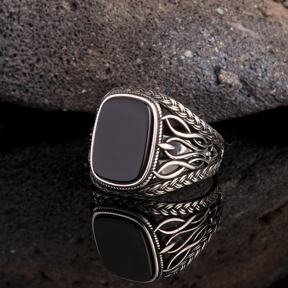Black Onyx Stone Men's Silver Ring