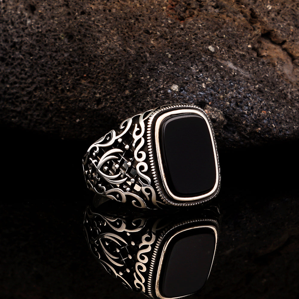 Onyx Stone Zulfiqar 925s Silver Ring