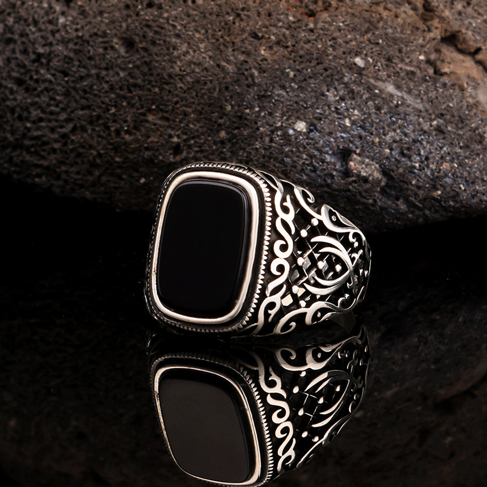 Onyx Stone Zulfiqar 925s Silver Ring