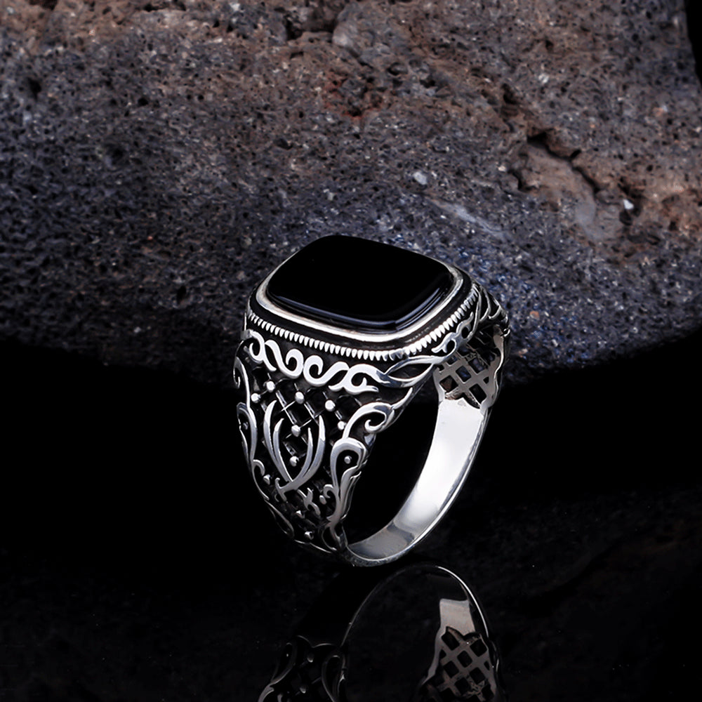 Onyx Stone Zulfiqar 925s Silver Ring