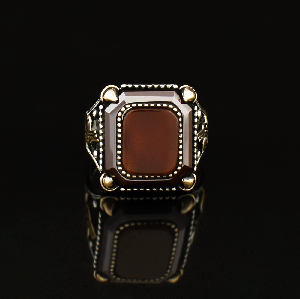 Ottoman Tugra Agate Stone Silver Ring