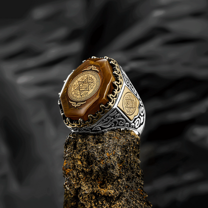 Amber Stone Hz.Süleyman SEAL Silver Ring