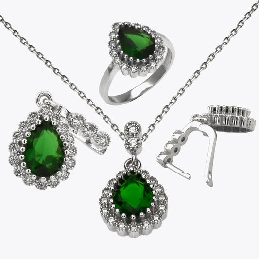 Jewelry Set: Necklace Ring and Drop Earrings in Sterling Silver