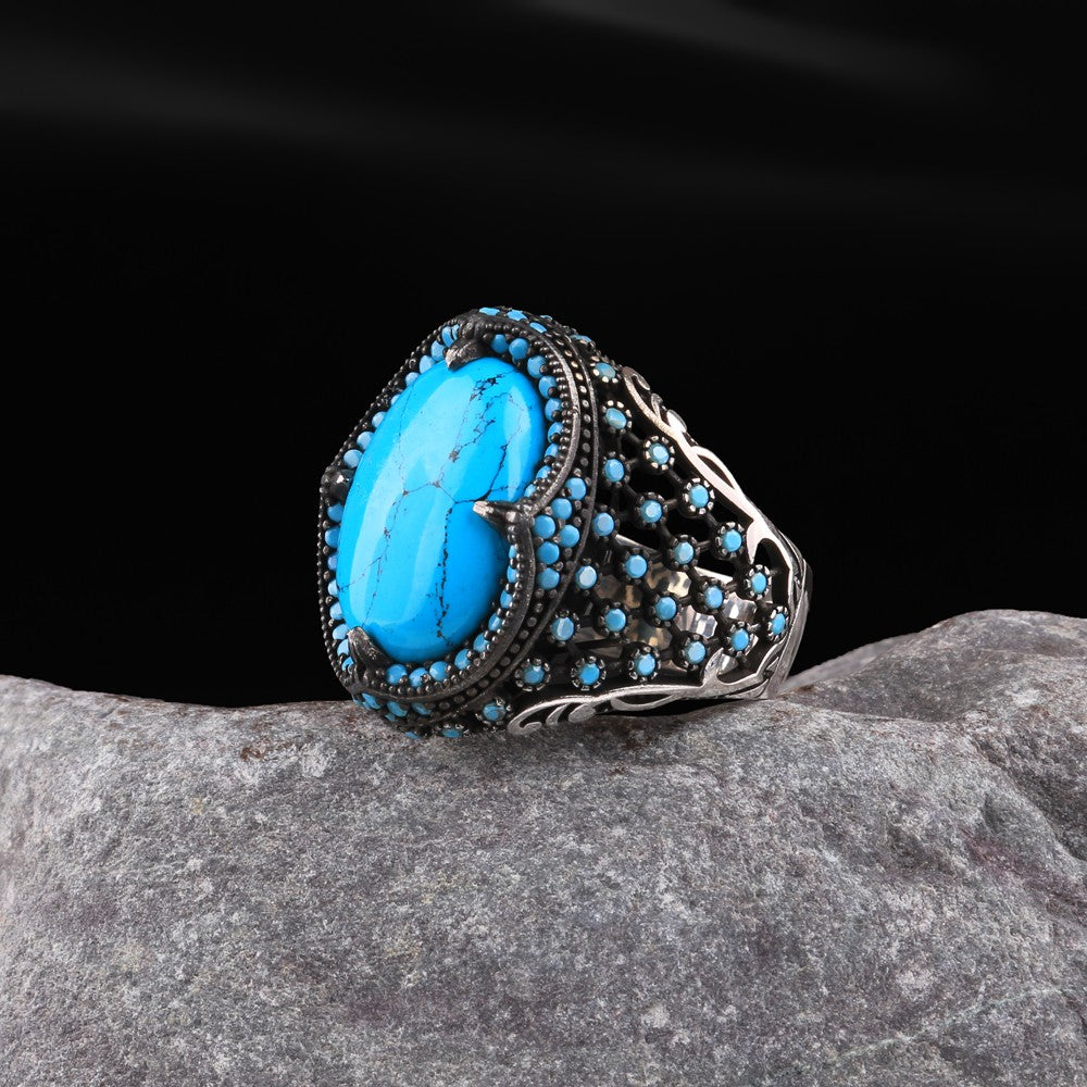 Turquoise Stone Men's Sterling Silver Ring