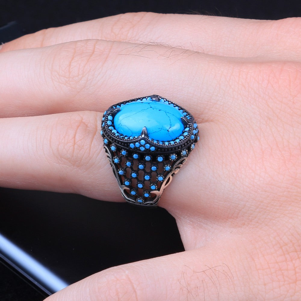 Turquoise Stone Men's Sterling Silver Ring