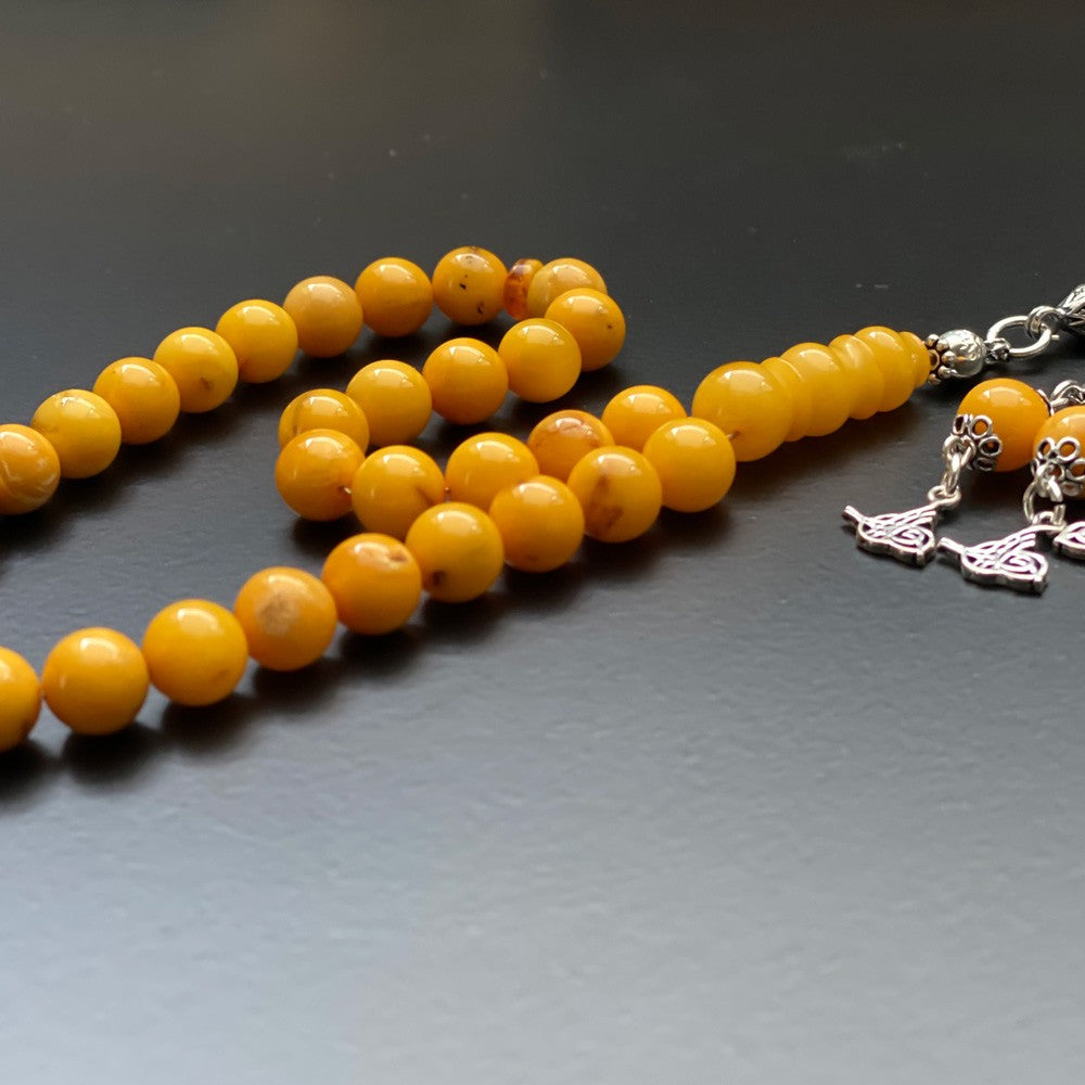 Genuine Amber Prayer Beads w Silver Tessel