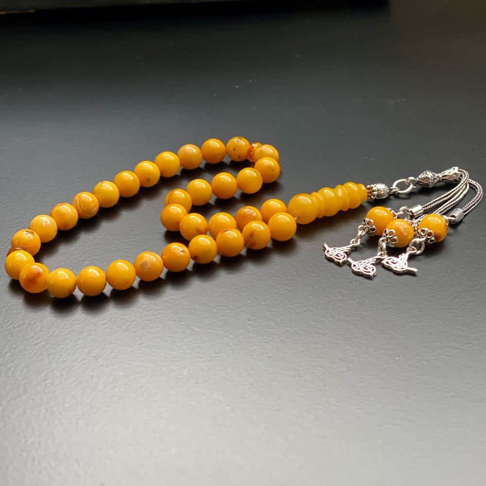 Genuine Amber Prayer Beads w Silver Tessel