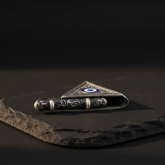 Nazar Boncuklu Gümüş Cevşen Muska Kolye