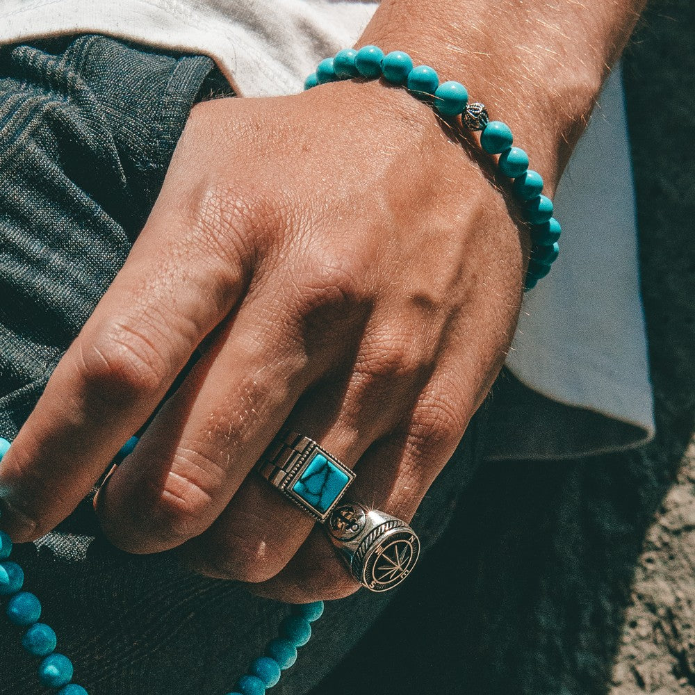 Turquoise Stone Signet Ring in 925s Silver