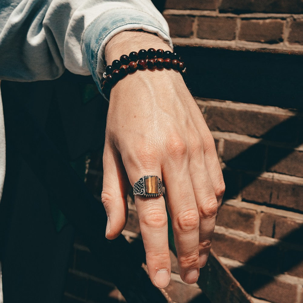 Tiger's Eye Silver Men's Ring