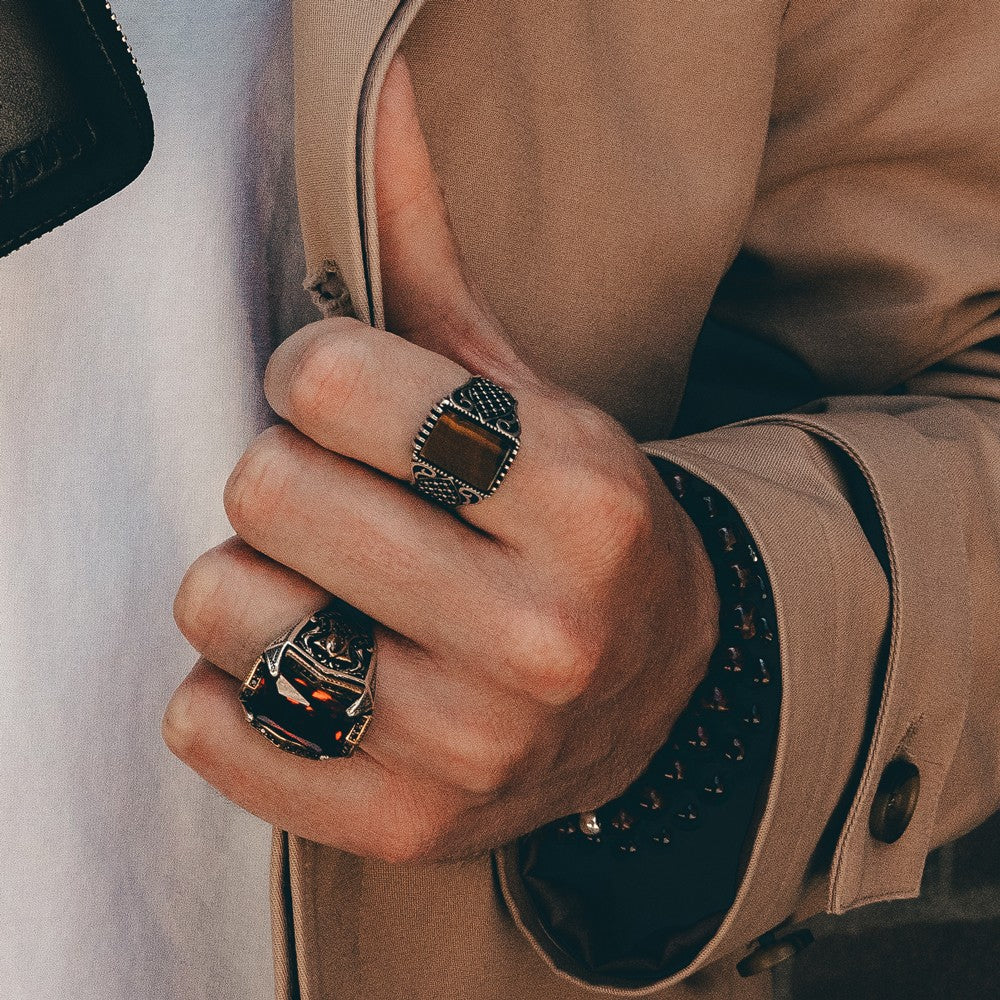 Tiger's Eye Silver Men's Ring