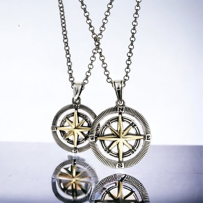 Compass Pendant with Chain Set For Couple