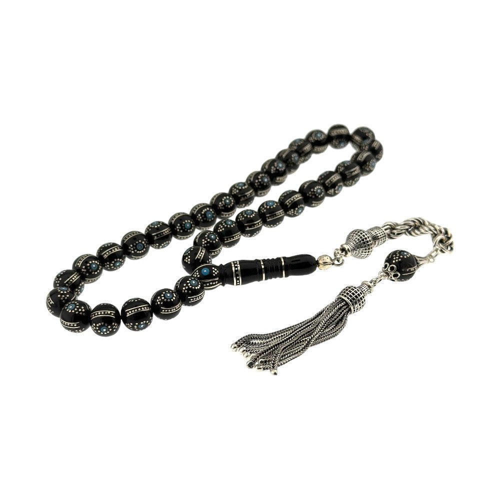 Jet Stone Tasbih Misbaha with 925s Silver Tassel