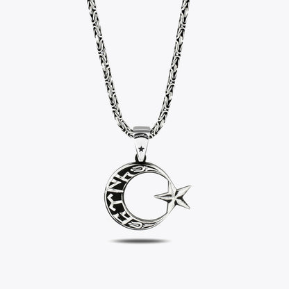 2,2 mm King Zincirli Göktürkçe Collier étoile de lune écrite turc