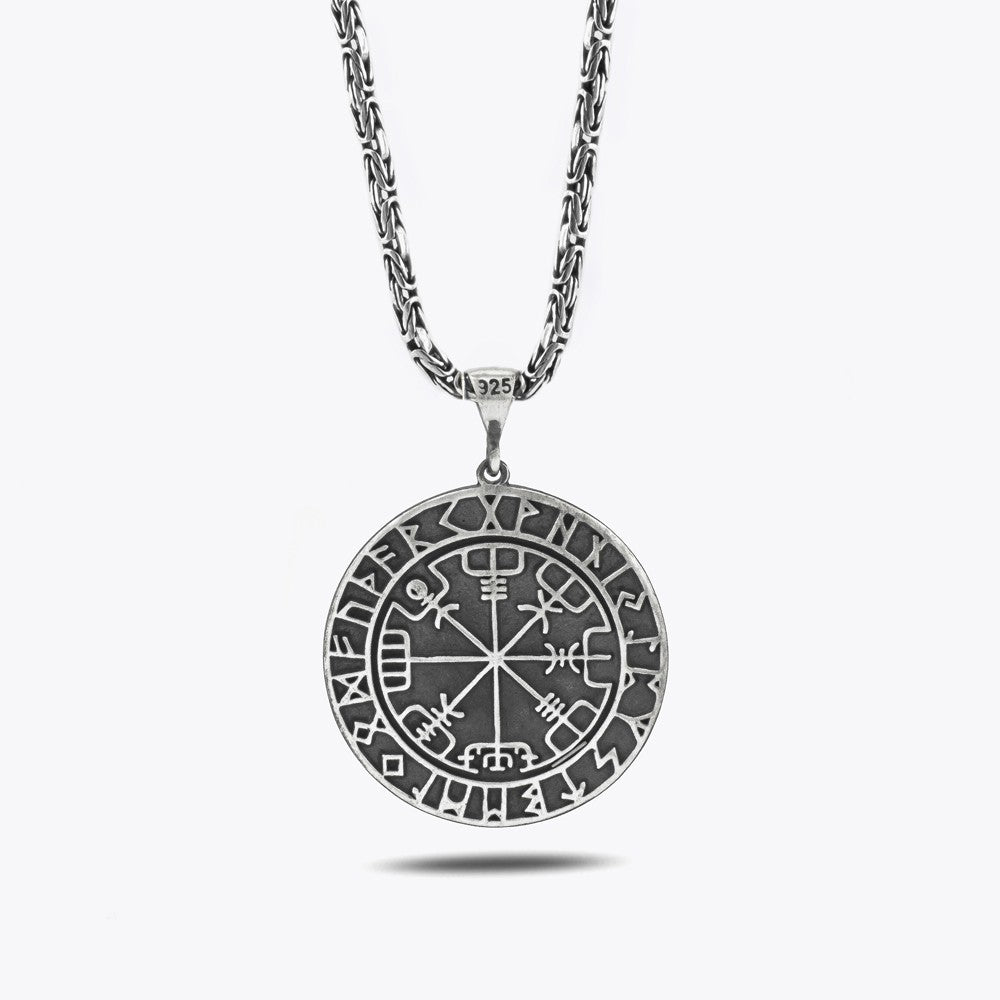 King Chain Viking Compass Silver Necklace