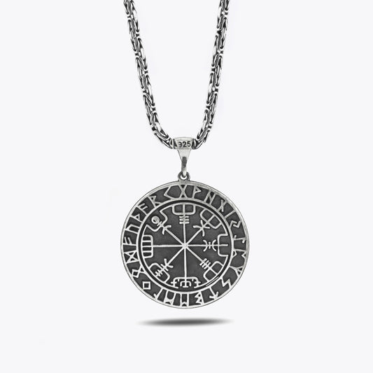 King Chain Viking Compass Silver Necklace