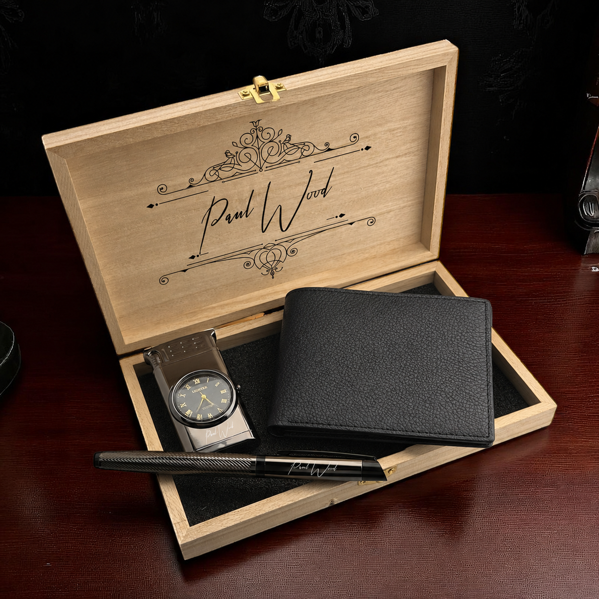 Coffret Cadeau Homme Personnalisé Signature | Portefeuille en Cuir