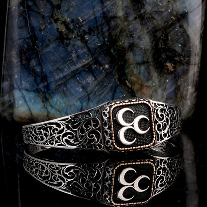 925 Sterling Silver Men's Bracelet with three crescent motifs