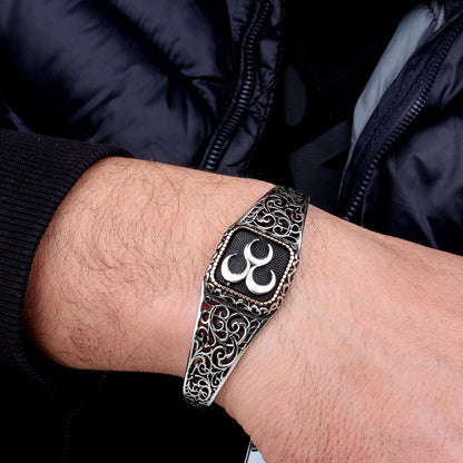 925 Sterling Silver Men's Bracelet with three crescent motifs