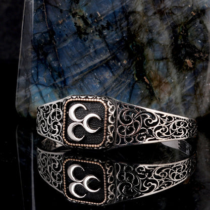 925 Sterling Silver Men's Bracelet with three crescent motifs