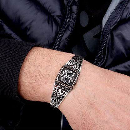 925 Bracelet pour hommes en argent sterling avec motif Seljuk Eagle