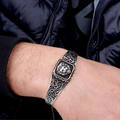 Lion à la tête du bracelet pour hommes en argent sterling