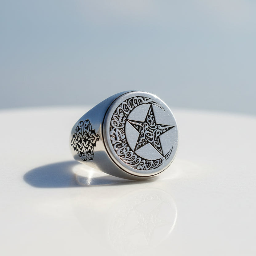 925 Sterling Silver Ayyıldız Model Word-i Tawhid Written Male Ring
