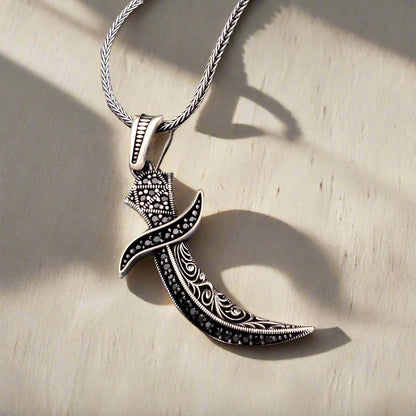 Zirkon Taşlı Zülfikar Kılıcı Tasarım Gümüş Erkek Kolye