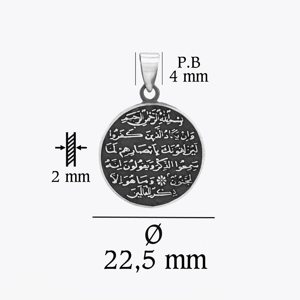 Ayet-el Kursi ve Nazar Dualı Çift Taraflı Gümüş Kolye